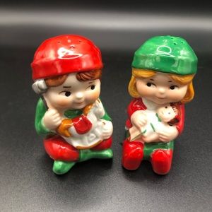 Ceramic Christmas Children Salt and Pepper Shakers 1983